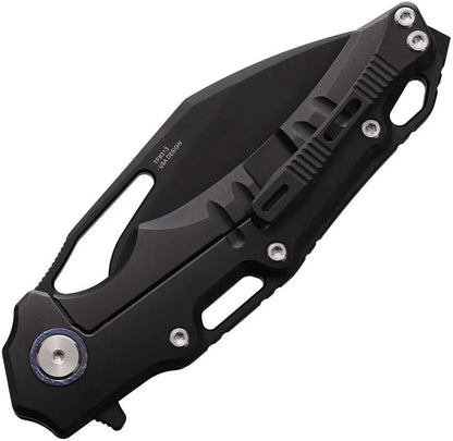 Defcon Gravity Framelock Knife - M390 Blade Damascus Inlay Black Titanium Glass Breaker by Defcon