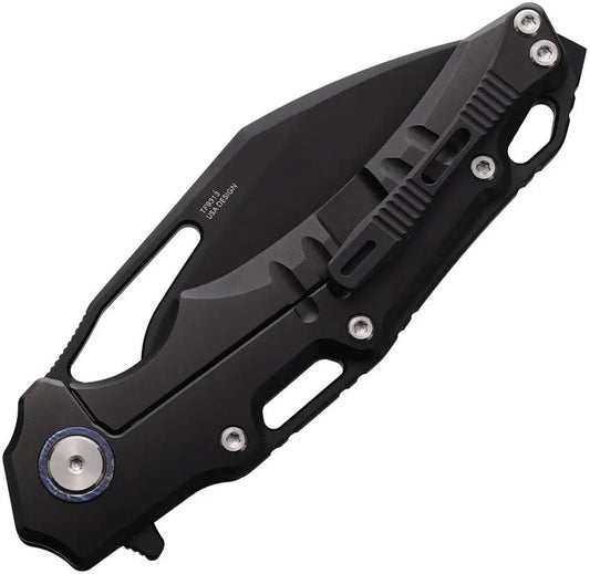 Defcon Gravity Framelock Knife - M390 Blade Damascus Inlay Black Titanium Glass Breaker by Defcon