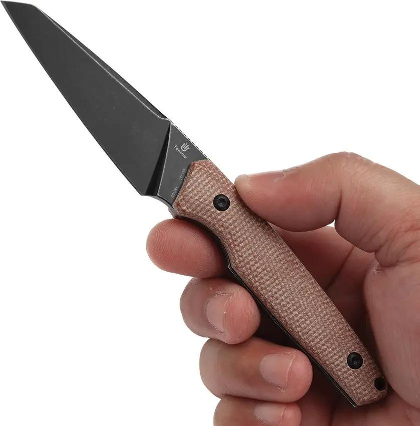 Tenable Knives Parr Fixed Blade - Brown Canvas Micarta Handle With Full Tang 3.13in BlackWash Blade by Tenable Knives