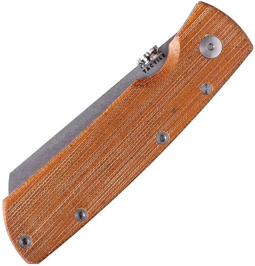 Tactile Knife Company Mariner 2 Linerlock MagnaCut - Stonewash 3-Inch Sheepsfoot Blade Vintage Brown Micarta Handle by Tactile Knife Company
