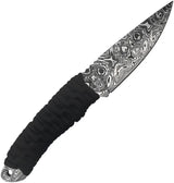Takumitak Nighthawk Fixed Blade Knife - Acid Etched Damascus Pattern Blade With Full Tang And Black Cord Wrapped Handle by Takumitak