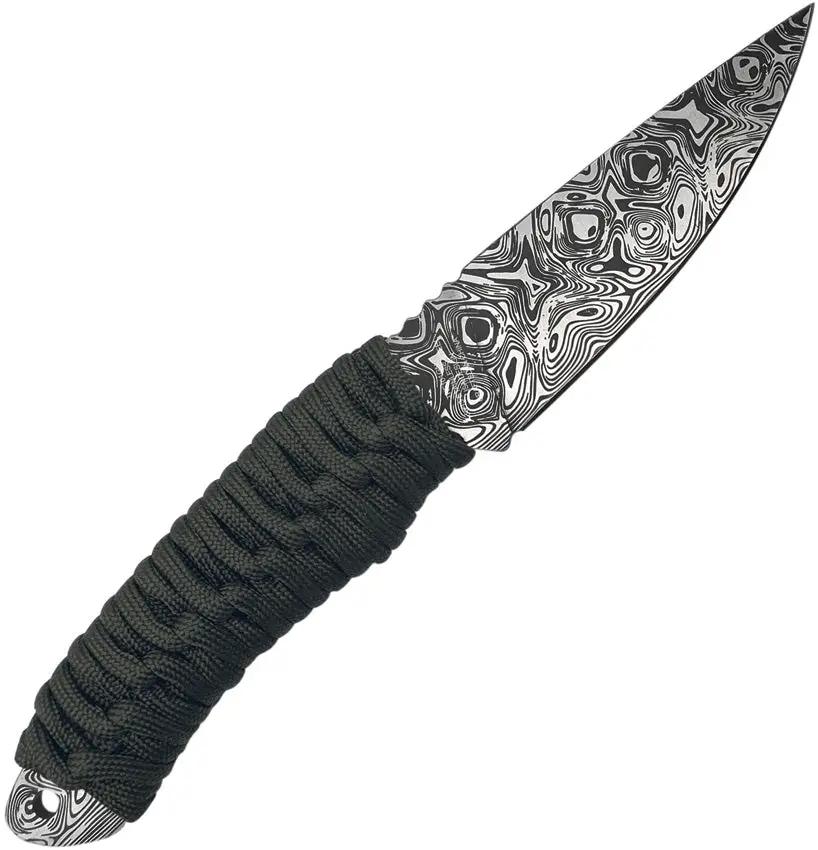 Takumitak Nighthawk Fixed Blade - Green Cord Wrapped Handle With Damascus Pattern Blade by Takumitak