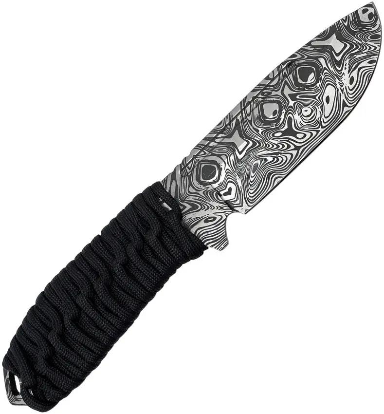 Takumitak Takumi Fixed Blade Knife - 9.5 Inch Overall, 4.5 Inch 3Cr13 Damascus Etched Blade, Cord Wrapped Handle by Takumitak