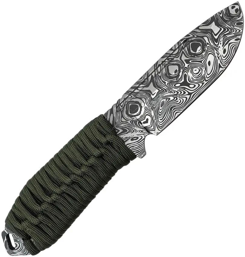 Takumi Fixed Blade Knife Green TKF103GN-CS - Full Tang With Acid Etched Damascus Pattern Blade And Lanyard Hole by Takumitak