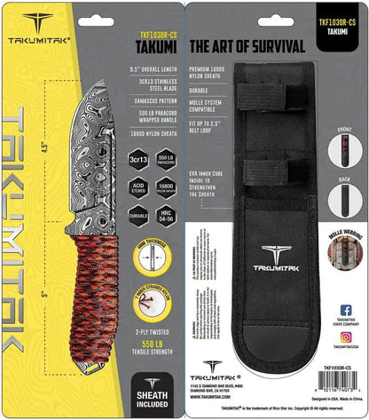 Takumitak Takumi Fixed Blade Orange TKF103OR-CS - Durable 3Cr13 Stainless Drop Point Blade With Orange Cord Wrap by Takumitak