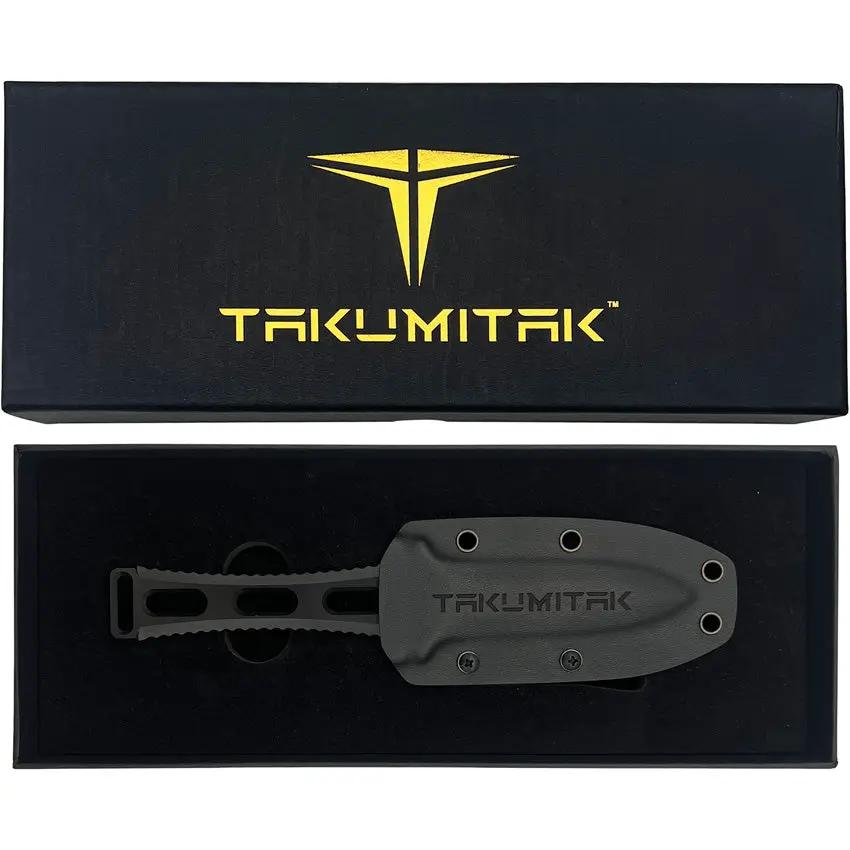 Takumitak Hidden Anger Fixed Blade Knife - Black TiNi D2 Spear Point Full Tang G10 Handle Kydex Sheath by Takumitak