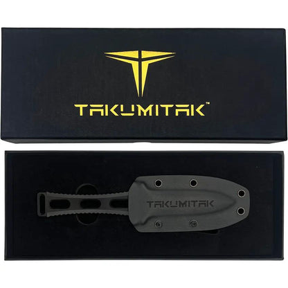 Takumitak Hidden Anger Fixed Blade Knife - Black TiNi D2 Spear Point Full Tang G10 Handle Kydex Sheath by Takumitak