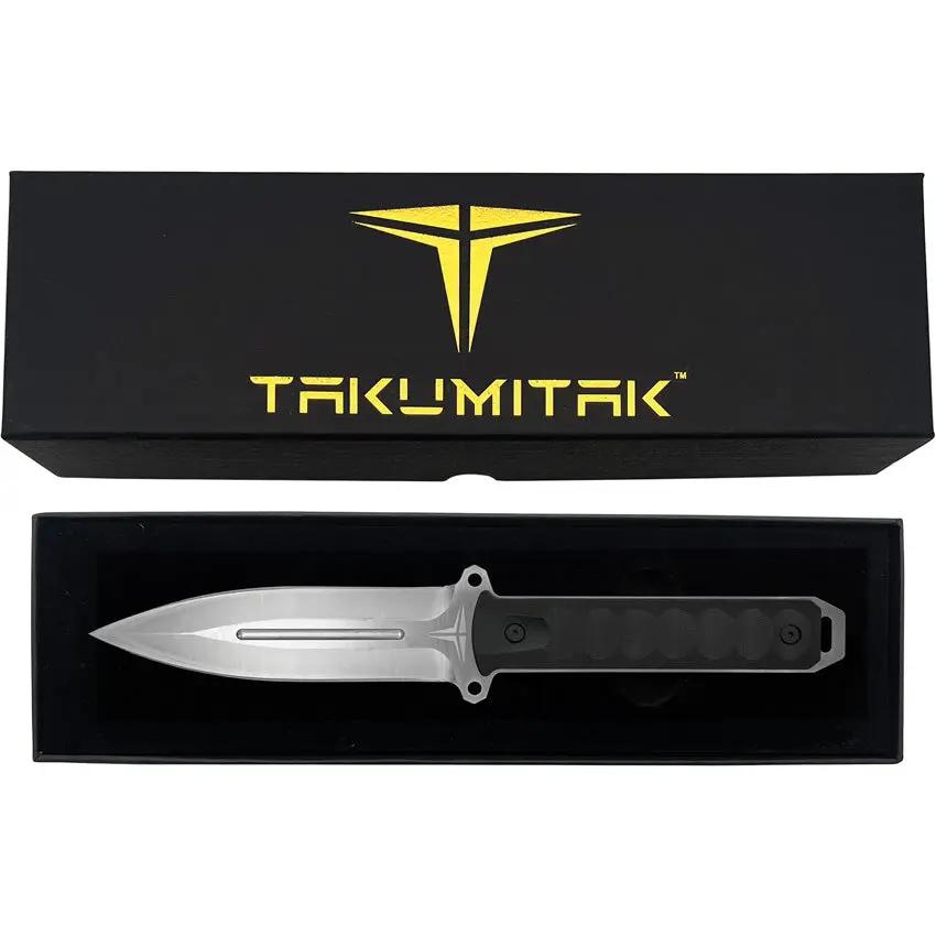 Takumitak Hitter Fixed Blade Satin TKF214SL - Full Tang D2 Tool Steel Spear Point Black G10 Handle by Takumitak