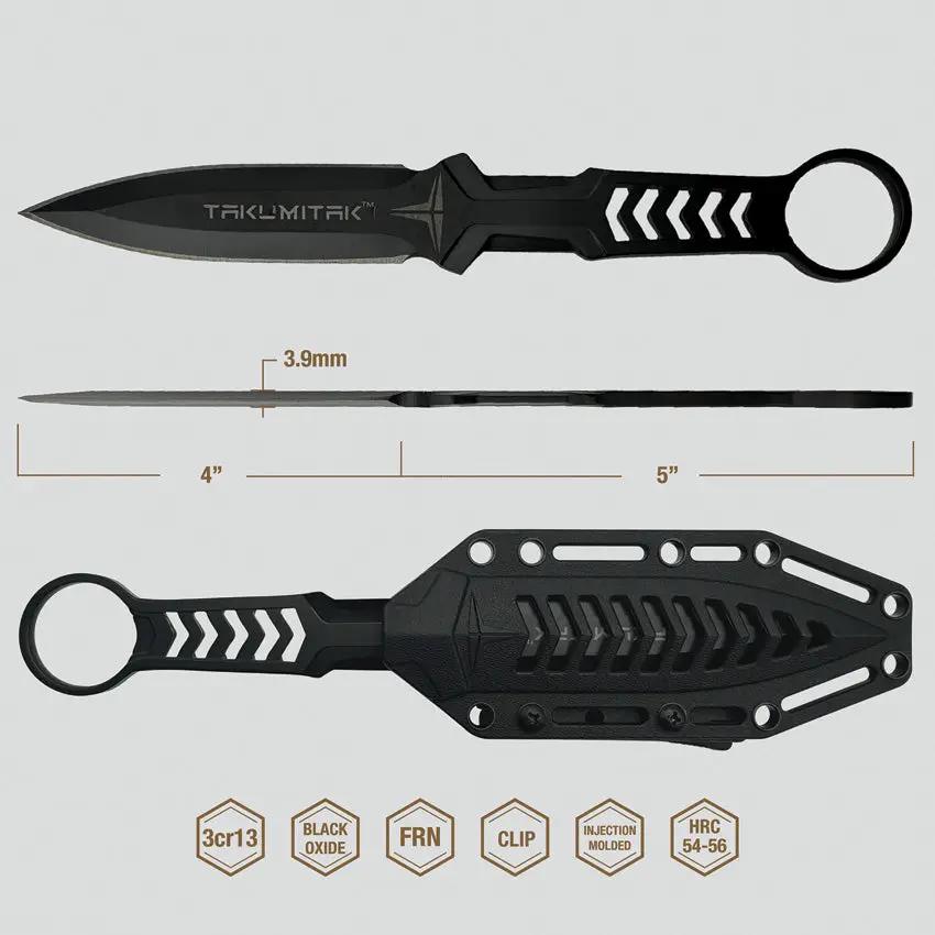 Takumitak Missing Screw TKF302 Fixed Blade - 9 Inch Overall with Black 3Cr13 Spear Point Blade and MOLLE Clip by Takumitak