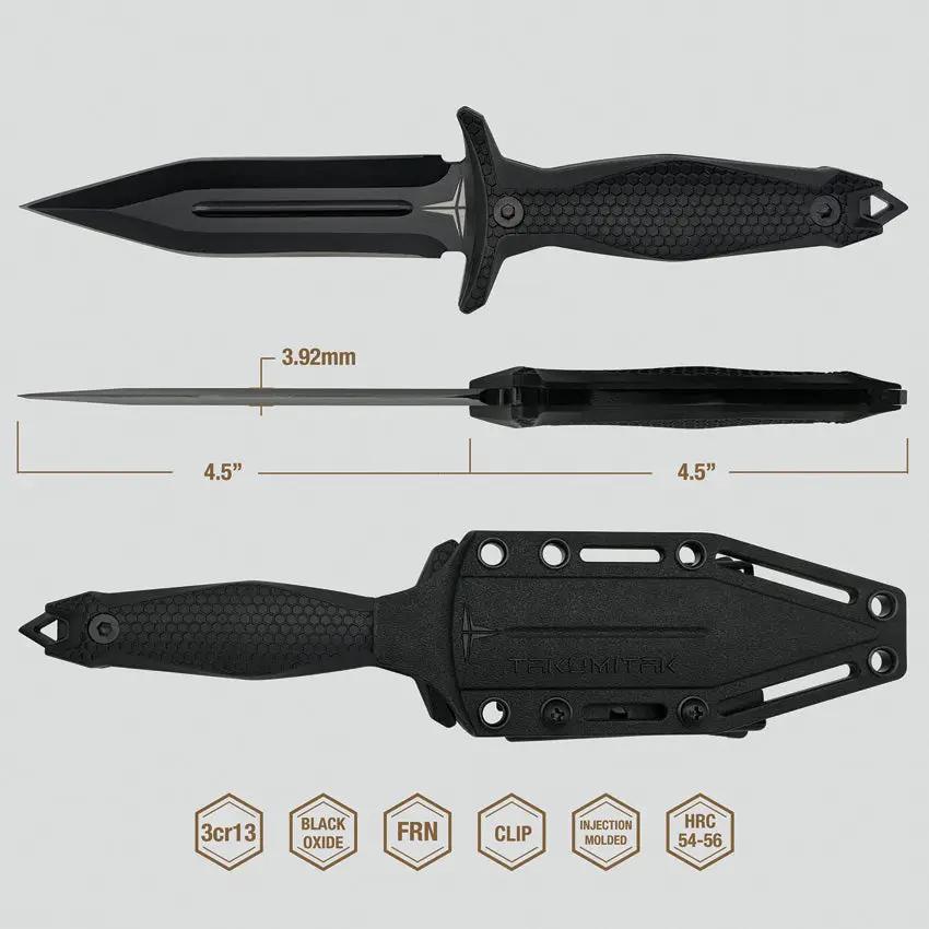 Takumitak Protector Fixed Blade TKF303 - 9 Inch Overall, Dual Edge Spear Point, Glass Breaker, MOLLE Clip by Takumitak