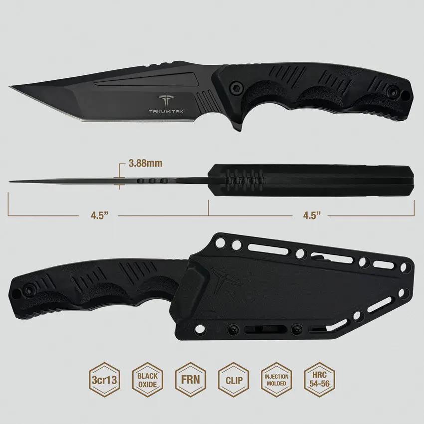 Takumitak Reaper TKF305 Fixed Blade - 9 Inch Overall 4.5 Inch Black Oxide 3Cr13 Tanto Blade, Full Tang FRN by Takumitak