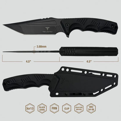 Takumitak Reaper TKF305 Fixed Blade - 9 Inch Overall 4.5 Inch Black Oxide 3Cr13 Tanto Blade, Full Tang FRN by Takumitak