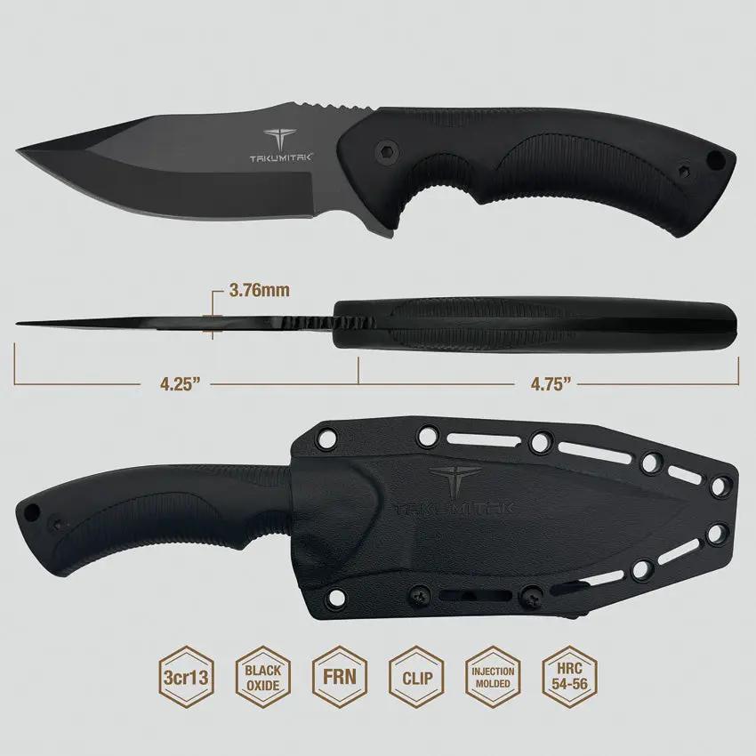 Takumitak Fit Fixed Blade TKF306 Full Tang 9 Inch Knife With Black Oxide 3Cr13 Clip Point Blade And MOLLE Clip by Takumitak