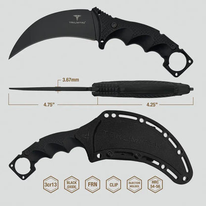 Takumitak Midnight Fixed Blade TKF307 - Black Oxide 3Cr13 Karambit Blade With Ambidextrous Molle Clip by Takumitak