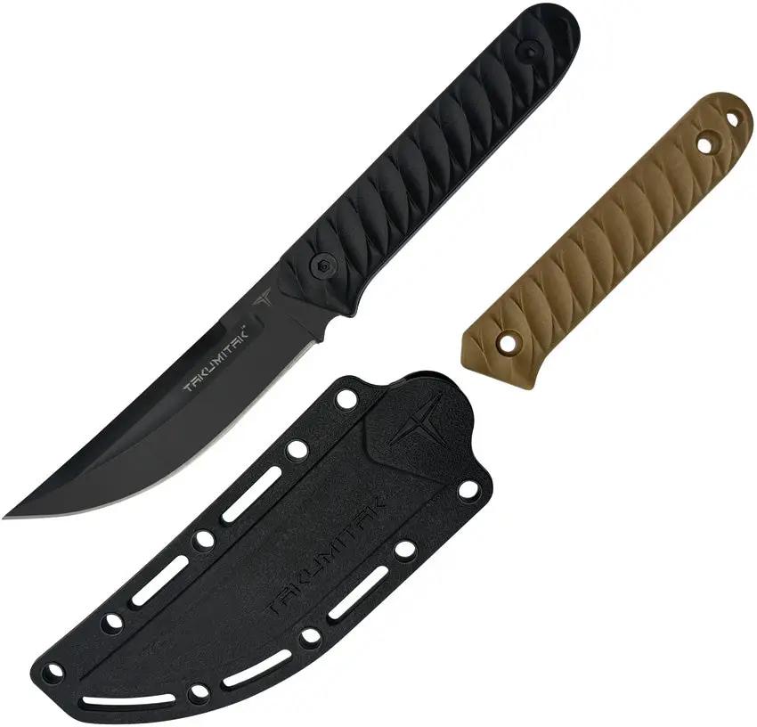 Takumitak Ninja Fixed Blade TKF313 - Black Oxide 3Cr13 Blade, Full Tang, Includes Coyote Brown Scales And MOLLE Clip by Takumitak