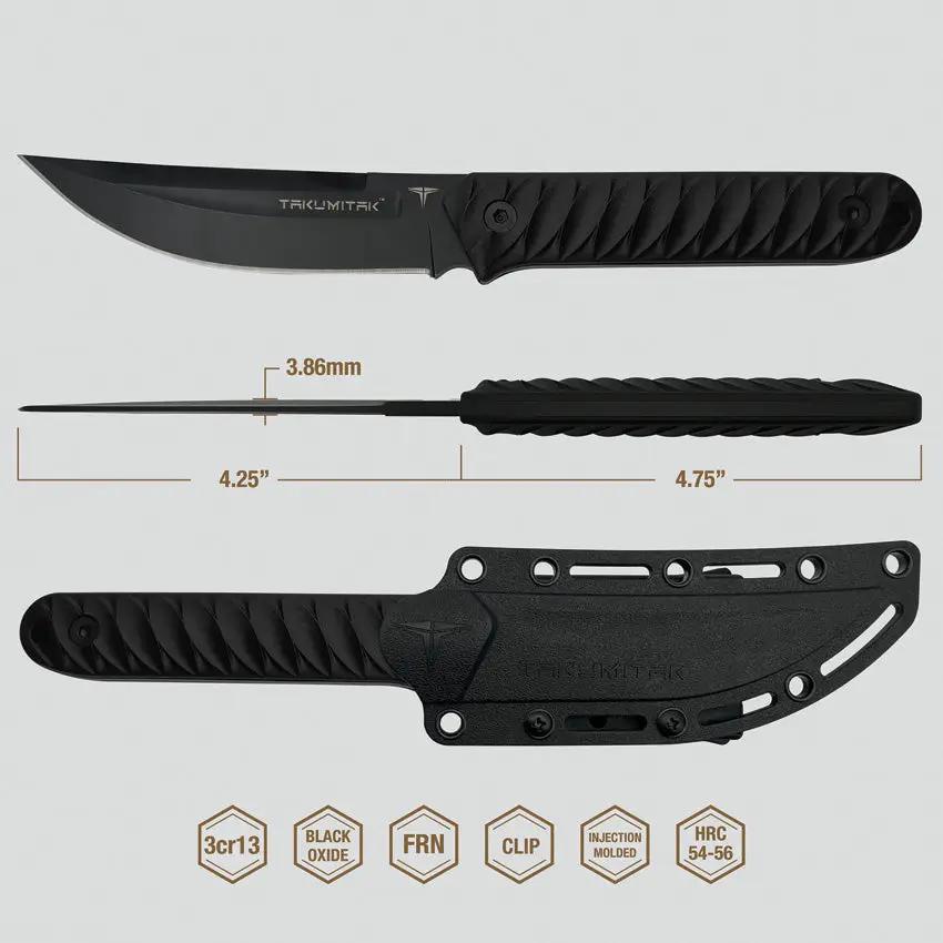 Takumitak Ninja Fixed Blade TKF313 - Black Oxide 3Cr13 Blade, Full Tang, Includes Coyote Brown Scales And MOLLE Clip by Takumitak