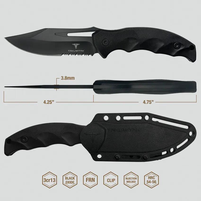 Takumitak Obsidian Fixed Blade TKF317 - Black Oxide Blade, Full Tang With Ambidextrous MOLLE Clip by Takumitak