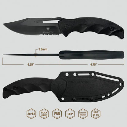 Takumitak Obsidian Fixed Blade TKF317 - Black Oxide Blade, Full Tang With Ambidextrous MOLLE Clip by Takumitak