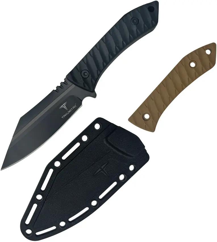 Takumitak Asym Fixed Blade TKF318 - Durable 4.5in Black Oxide Sheepsfoot Blade, Full Tang, Ambidextrous MOLLE Clip by Takumitak