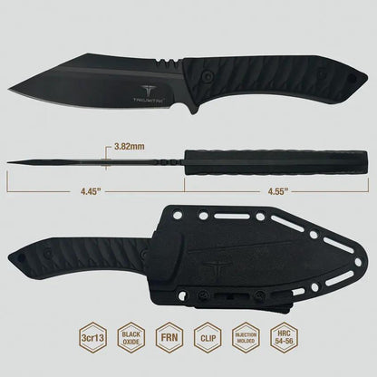 Takumitak Asym Fixed Blade TKF318 - Durable 4.5in Black Oxide Sheepsfoot Blade, Full Tang, Ambidextrous MOLLE Clip by Takumitak