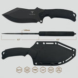 Takumitak Neuter Fixed Blade TKF319 - 9 Inch Overall 4.5 Inch Black Oxide 3Cr13 Blade FRN Handle MOLLE Clip by Takumitak