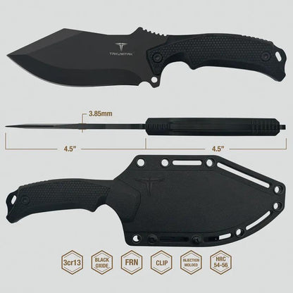 Takumitak Neuter Fixed Blade TKF319 - 9 Inch Overall 4.5 Inch Black Oxide 3Cr13 Blade FRN Handle MOLLE Clip by Takumitak