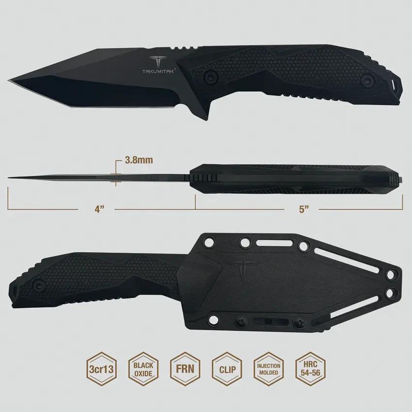 Takumitak Terminal Fixed Blade TKF320 - 9 Inch Tanto Blade With Black FRN Handle Full Tang Ambidextrous MOLLE Clip by Takumitak