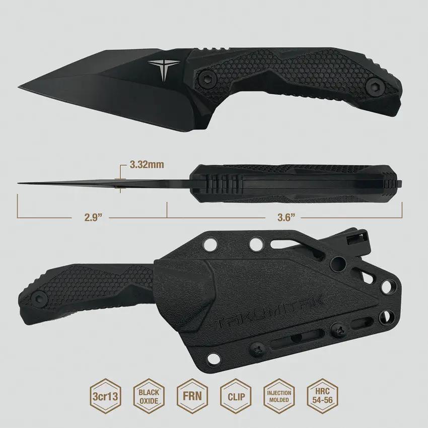 Takumitak Sparky Fixed Blade TKF3S09 - Black Oxide 3Cr13 Stainless Wharncliffe Blade, Full Tang, Ambidextrous MOLLE Clip by Takumitak