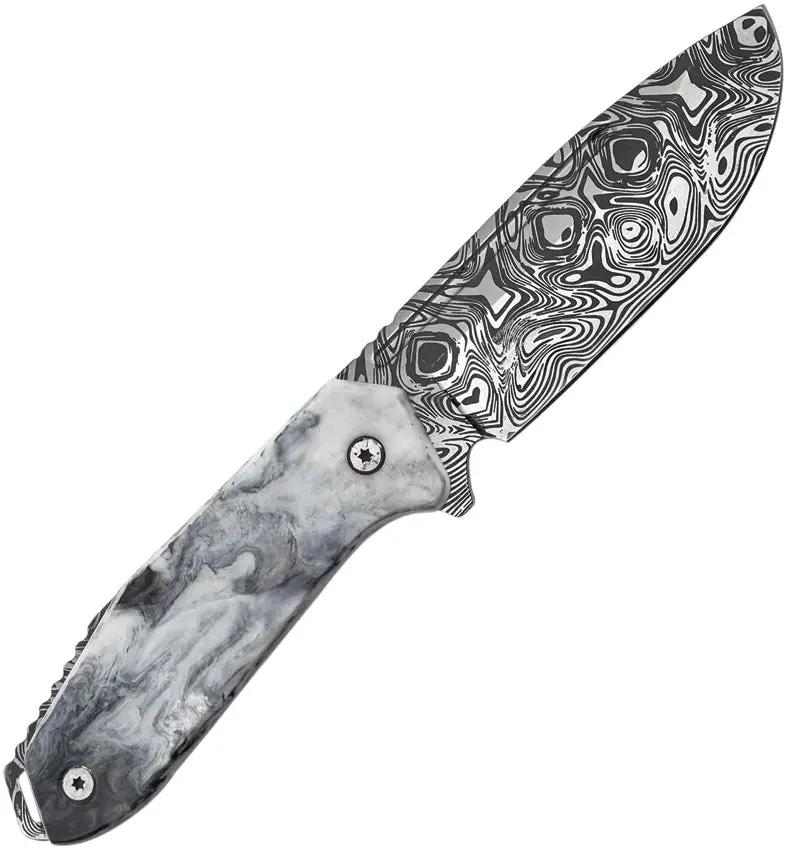 Takumitak Takumi Fixed Blade Knife - 9.5 Inch Overall Damascus Pattern Blade Glow Resin Handle MOLLE Belt Sheath by Takumitak