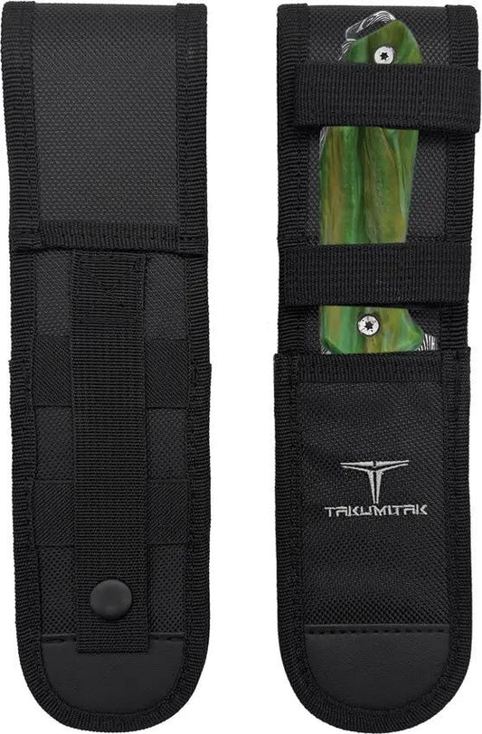 Takumitak Takumi Fixed Blade Green TKF502GN-CS - Acid Etched Damascus Blade With Green Glow Resin Handle And MOLLE Sheath by Takumitak