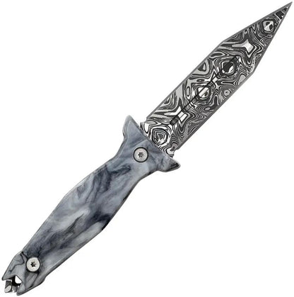 Takumitak Protector Fixed Blade - Acid Etched Damascus Blade With Black Glow Resin Handle by Takumitak