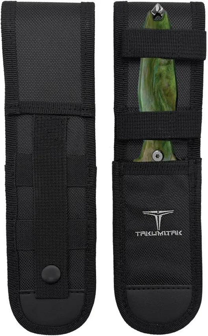 Takumitak Protector Fixed Blade Knife - Acid Etched Damascus Pattern Blade With Green Glow Resin Handle by Takumitak