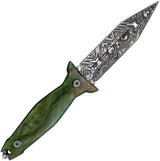 Takumitak Protector Fixed Blade Knife - Acid Etched Damascus Pattern Blade With Green Glow Resin Handle by Takumitak