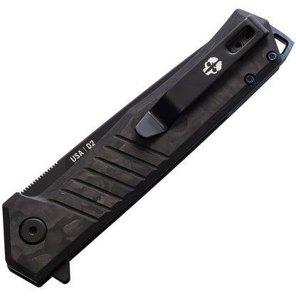 Tekto Knives F1 Alpha Linerlock CF Blue - D2 Black Titanium-Coated Blade, Carbon Fiber Handle, Glass Breaker by Tekto Knives