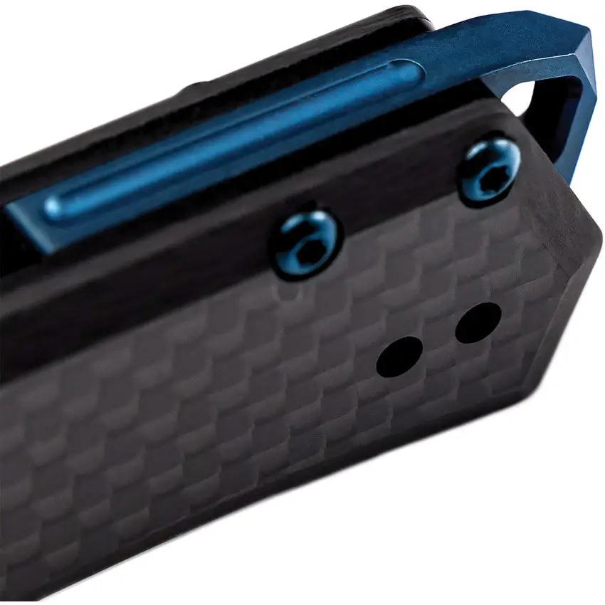 Tekto Knives F1 Alpha Linerlock CF Blue - D2 Blade, Carbon Fiber Handle, Extended Tang, Glass Breaker, Pocket Clip by Tekto Knives