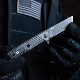 Tekto Knives F1 Alpha Linerlock CF Blue - D2 Blade, Carbon Fiber Handle, Extended Tang, Glass Breaker, Pocket Clip by Tekto Knives