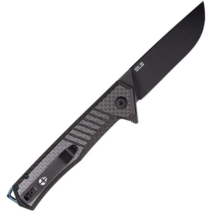 Tekto Knives F1 Alpha Linerlock CF Blue - D2 Blade, Carbon Fiber Handle, Extended Tang, Glass Breaker, Pocket Clip by Tekto Knives