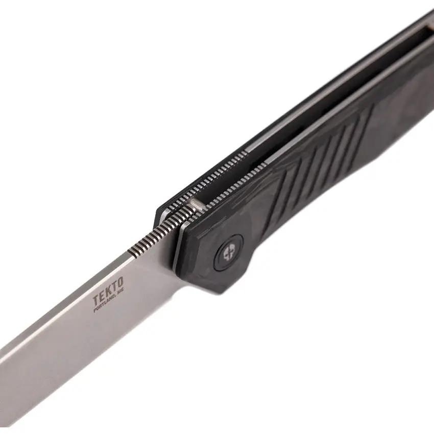 Tekto Knives F1 Alpha Linerlock - D2 Tool Steel Satin Blade With Carbon Fiber Handle And Glass Breaker by Tekto Knives