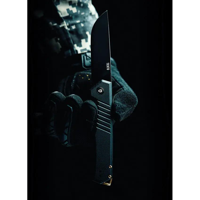 Tekto Knives F1 Alpha Linerlock - Black Bronze Accents D2 Tool Steel Blade Black G10 Handle by Tekto Knives