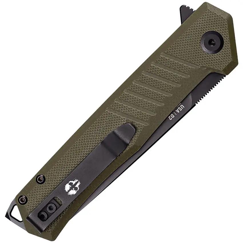 Tekto Knives F1 Alpha Linerlock - D2 Tool Steel Blade With Black Titanium Coating And OD Green G10 Handle by Tekto Knives
