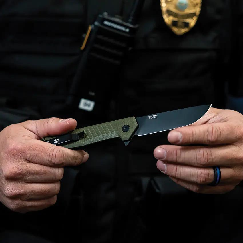 Tekto Knives F1 Alpha Linerlock - D2 Tool Steel Blade With Black Titanium Coating And OD Green G10 Handle by Tekto Knives