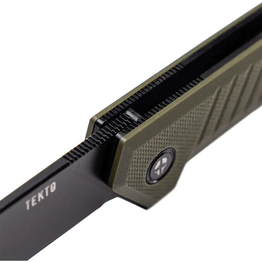 Tekto Knives F1 Alpha Linerlock - D2 Tool Steel Blade With Black Titanium Coating And OD Green G10 Handle by Tekto Knives