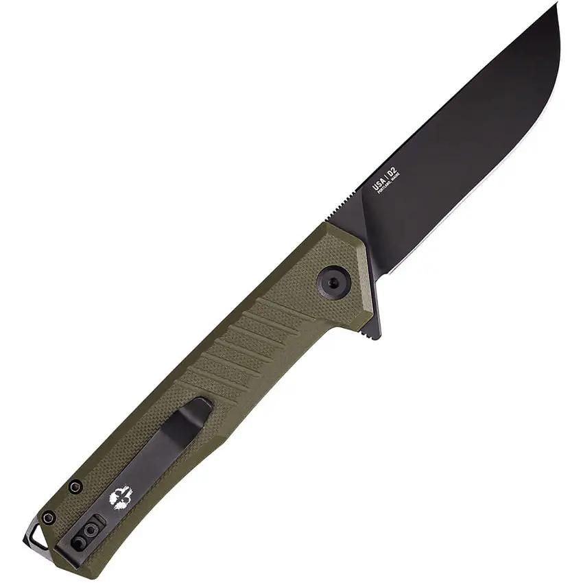 Tekto Knives F1 Alpha Linerlock - D2 Tool Steel Blade With Black Titanium Coating And OD Green G10 Handle by Tekto Knives