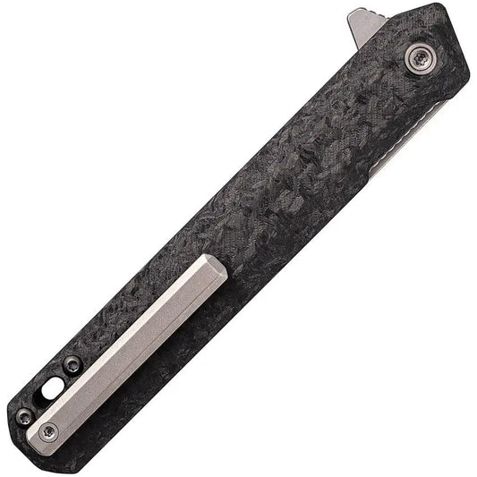 Tekto Knives F2 Bravo Linerlock CF Silver Titanium Accents D2 Tool Steel 3.25in Blade - Extended Tang Lanyard Hole Clip by Tekto Knives