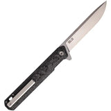 Tekto Knives F2 Bravo Linerlock CF Silver Titanium Accents D2 Tool Steel 3.25in Blade - Extended Tang Lanyard Hole Clip by Tekto Knives