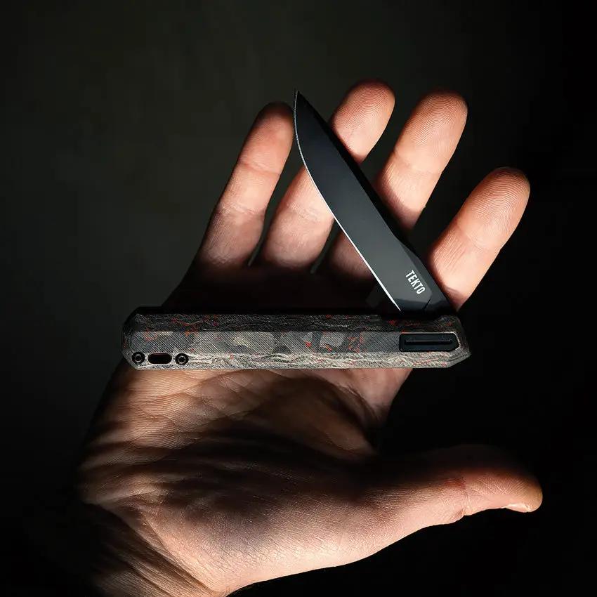 Tekto Knives F2 Bravo Linerlock Red Carbon Fiber - D2 Tool Steel Blade With Black Titanium Coating by Tekto Knives