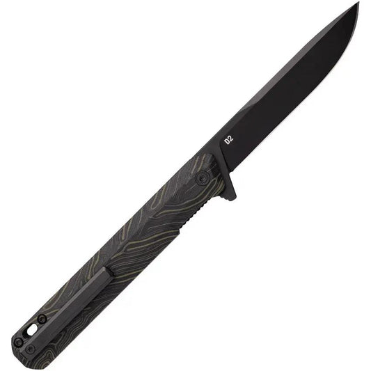 Tekto Knives F2 Bravo Linerlock Damascus Pattern G10 Handle D2 Blade With Black Titanium Coating by Tekto Knives