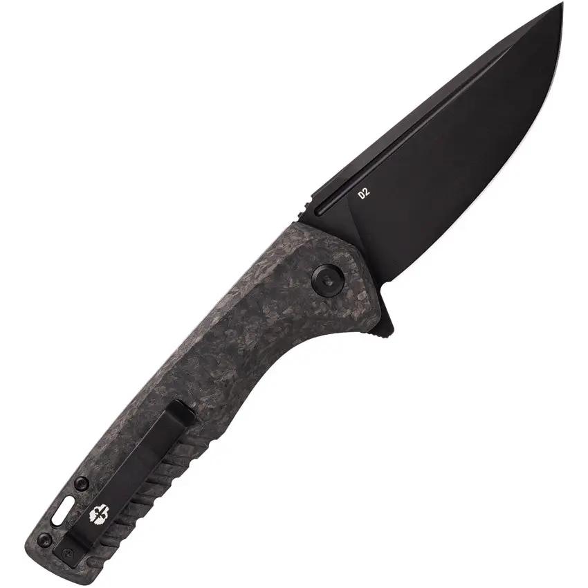 Tekto Knives F3 Charlie Button Lock CF - D2 Tool Steel Blade With Black Titanium Coating And Carbon Fiber Handle by Tekto Knives