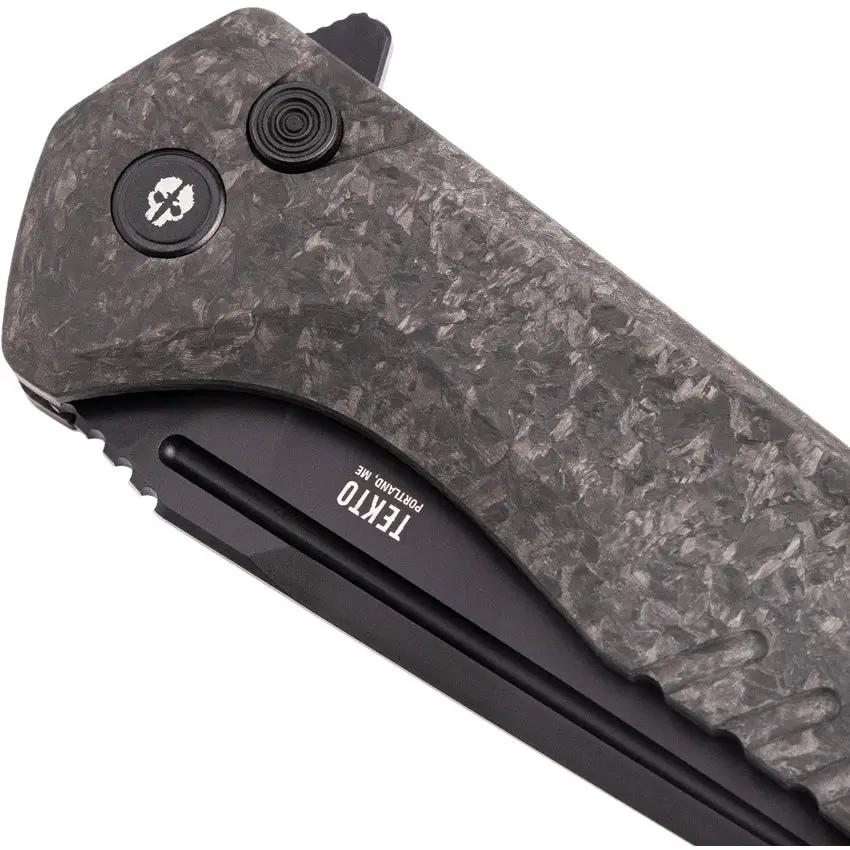Tekto Knives F3 Charlie Button Lock CF - D2 Tool Steel Blade With Black Titanium Coating And Carbon Fiber Handle by Tekto Knives