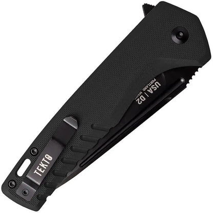 Tekto Knives F3 Charlie Button Lock Knife Black Titanium Coated D2 Tool Steel Blade G10 Handle Extended Tang Pocket Clip by Tekto Knives